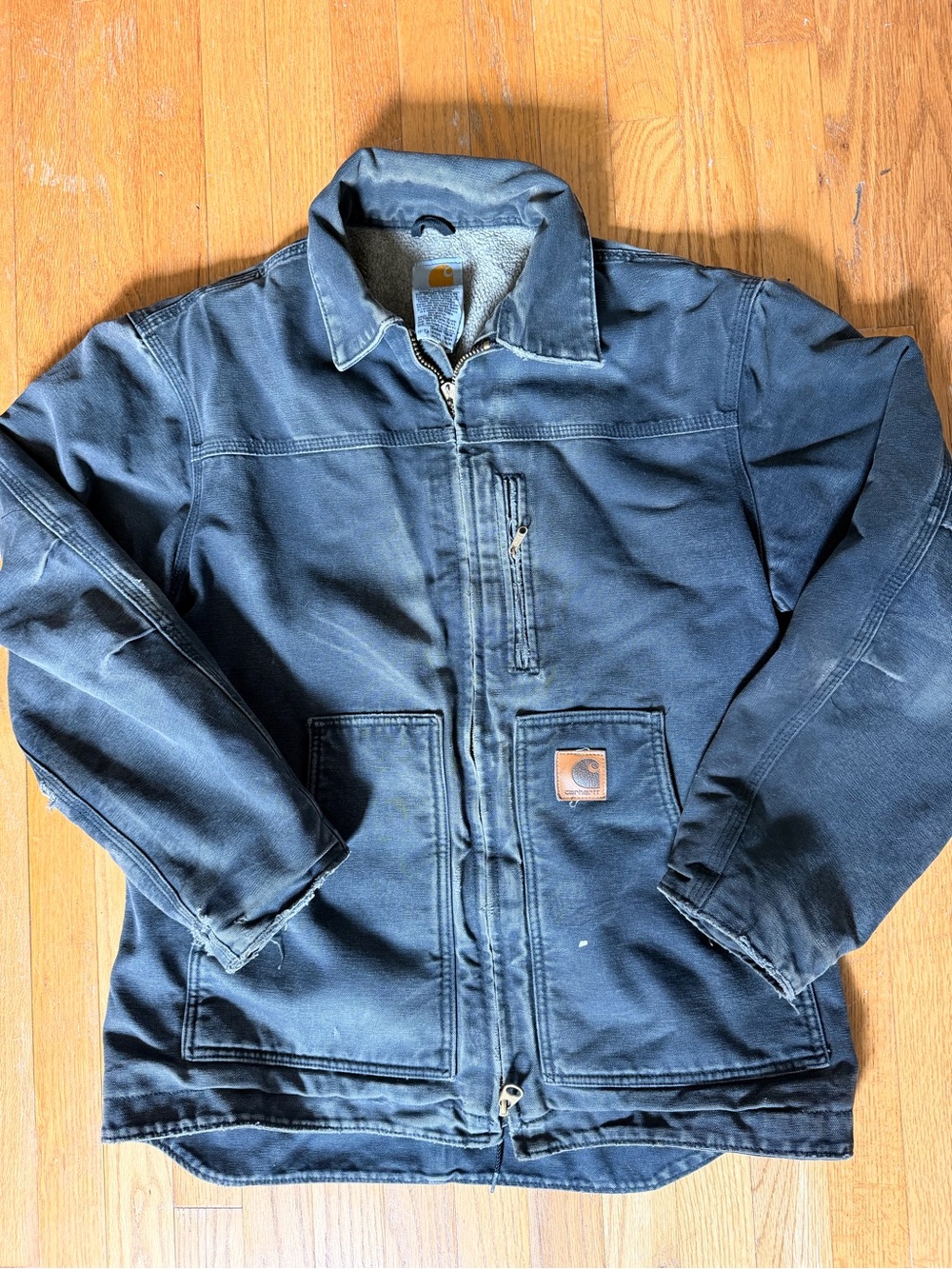 Carhartt Distreased Vintage Work Jacket Sherpa Barn Jacket Grey Men’s Medium